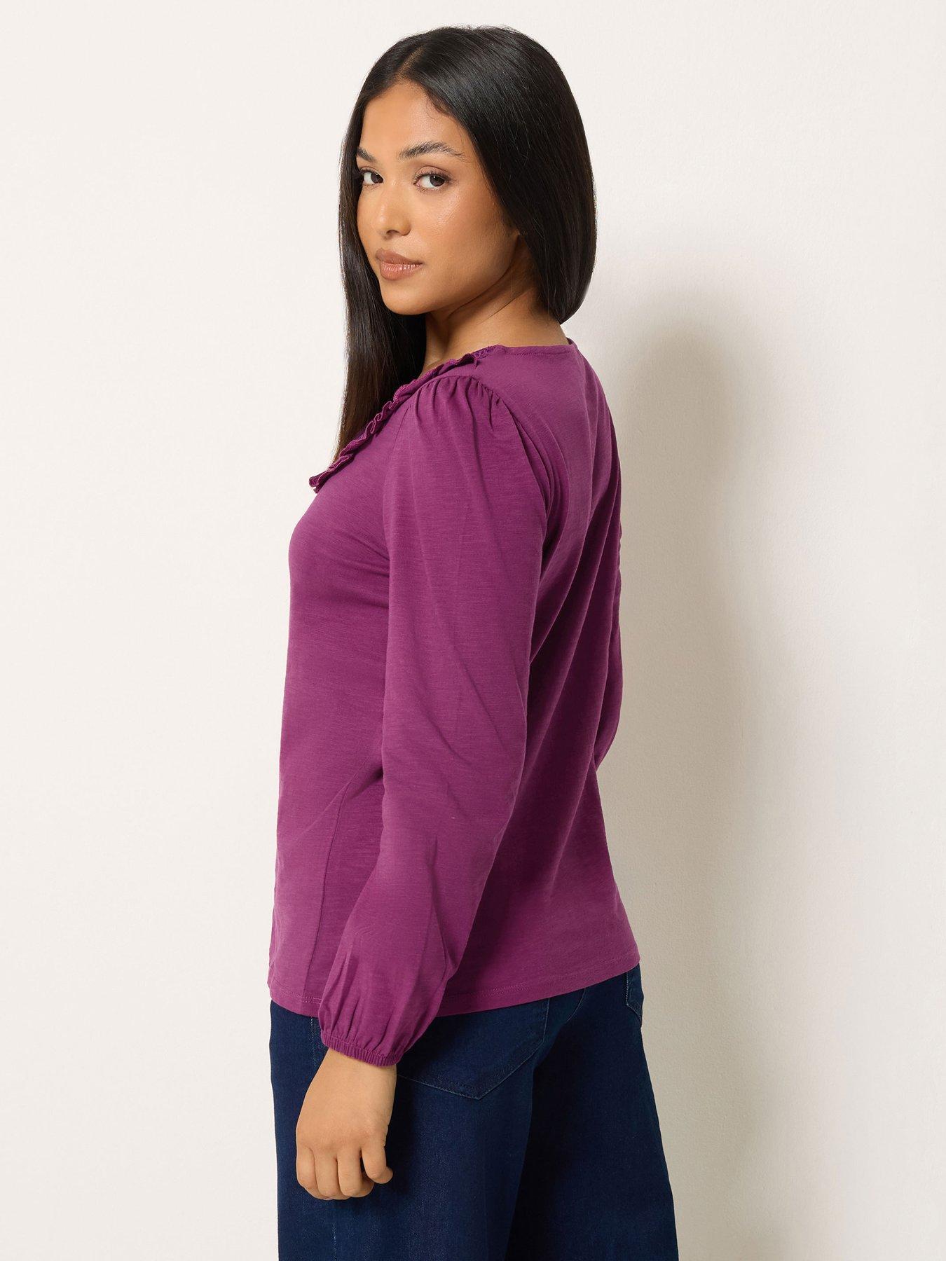 Image 2 of 4 of M&Co Petite Petite Frill Detail Cotton Blouse