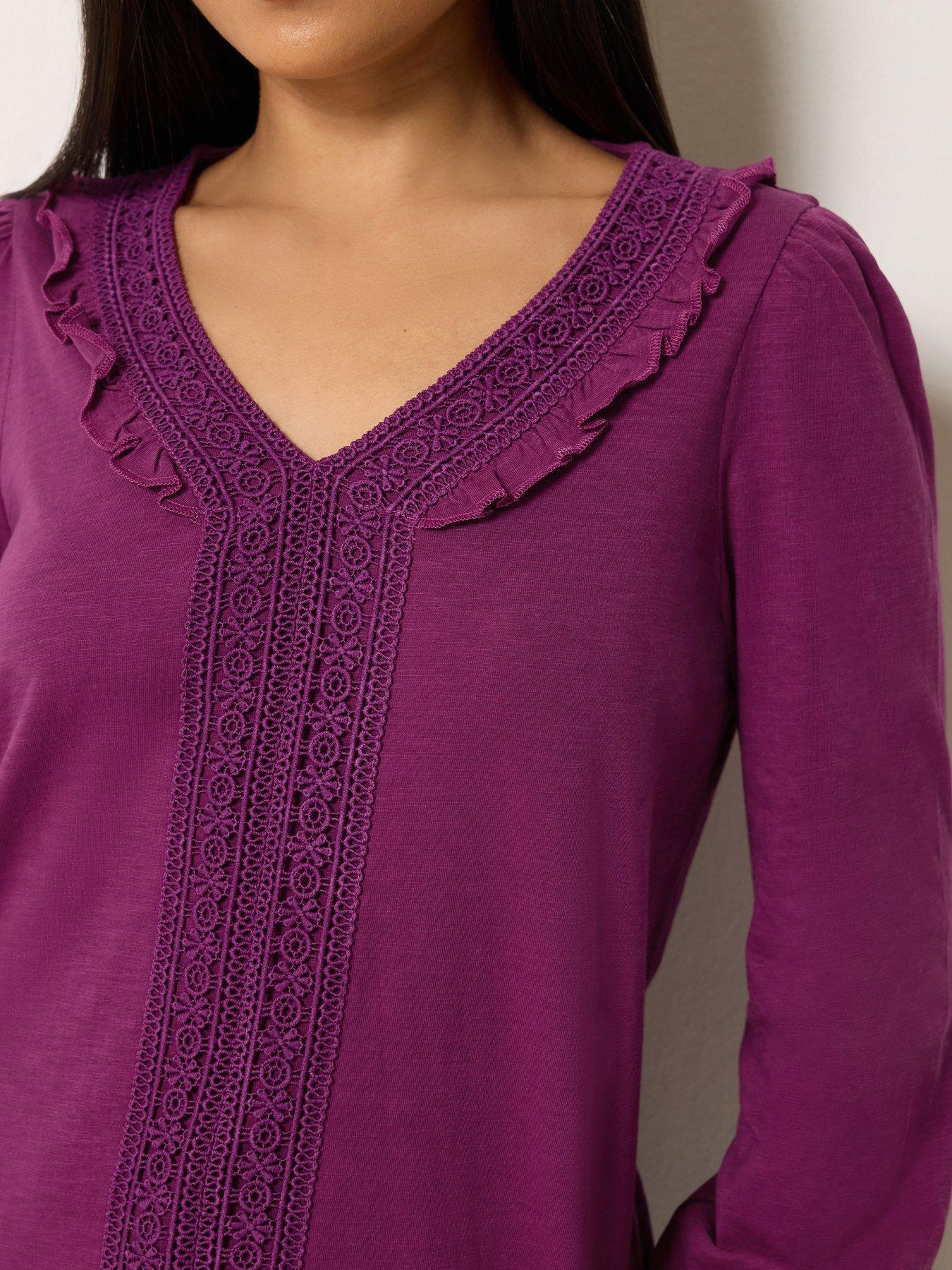 Image 4 of 4 of M&Co Petite Petite Frill Detail Cotton Blouse