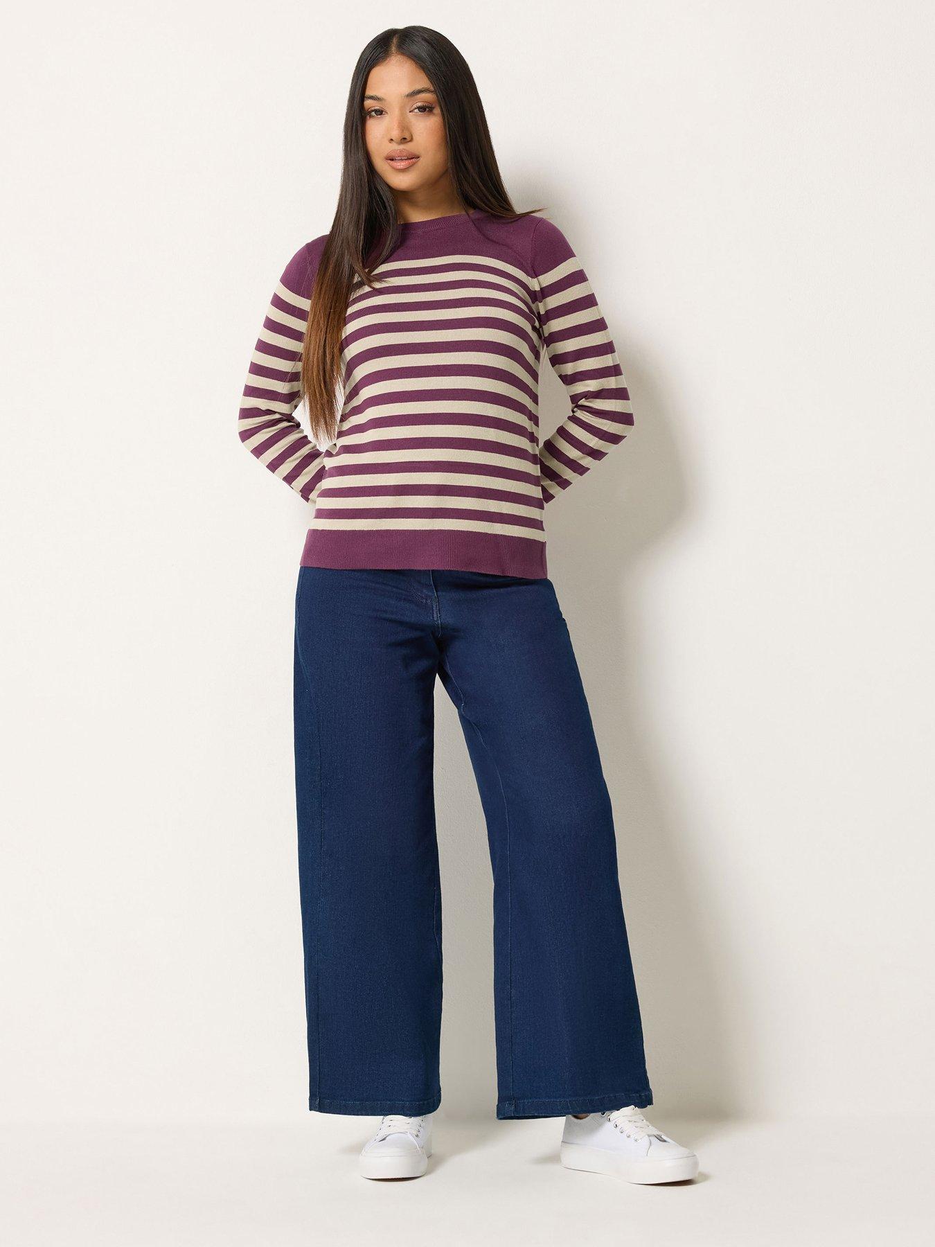 Image 3 of 4 of M&Co Petite Petite Stripe Crew Neck Jumper