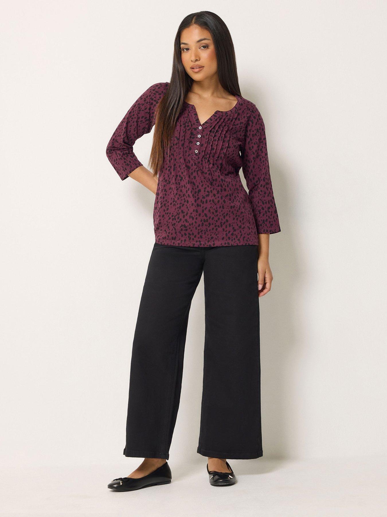 Image 3 of 4 of M&Co Petite Petite Animal Print Cotton Henley Top