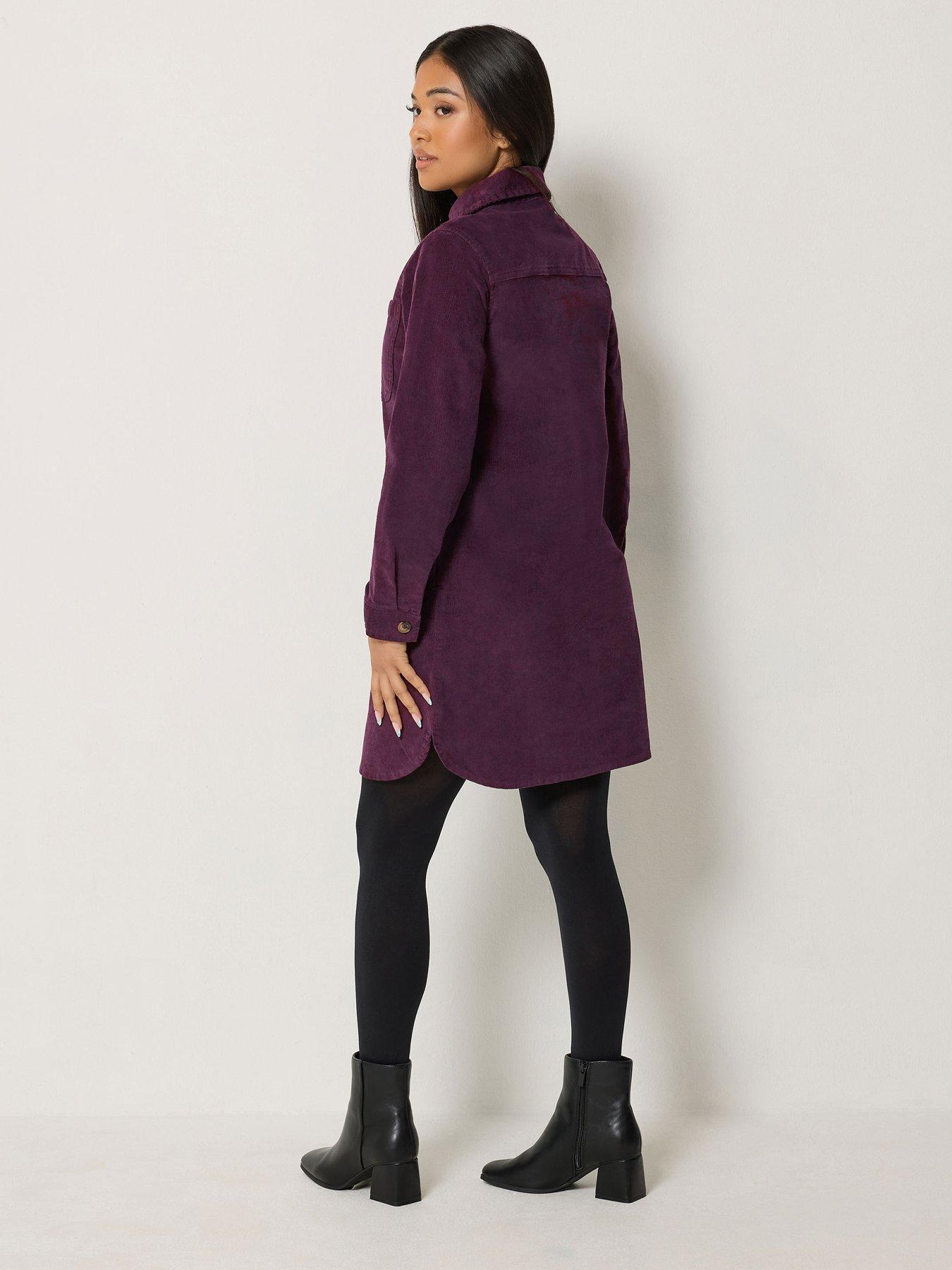 Image 2 of 4 of M&Co Petite Womens Petite Corduroy Mini Shirt Dress - Berry Purple