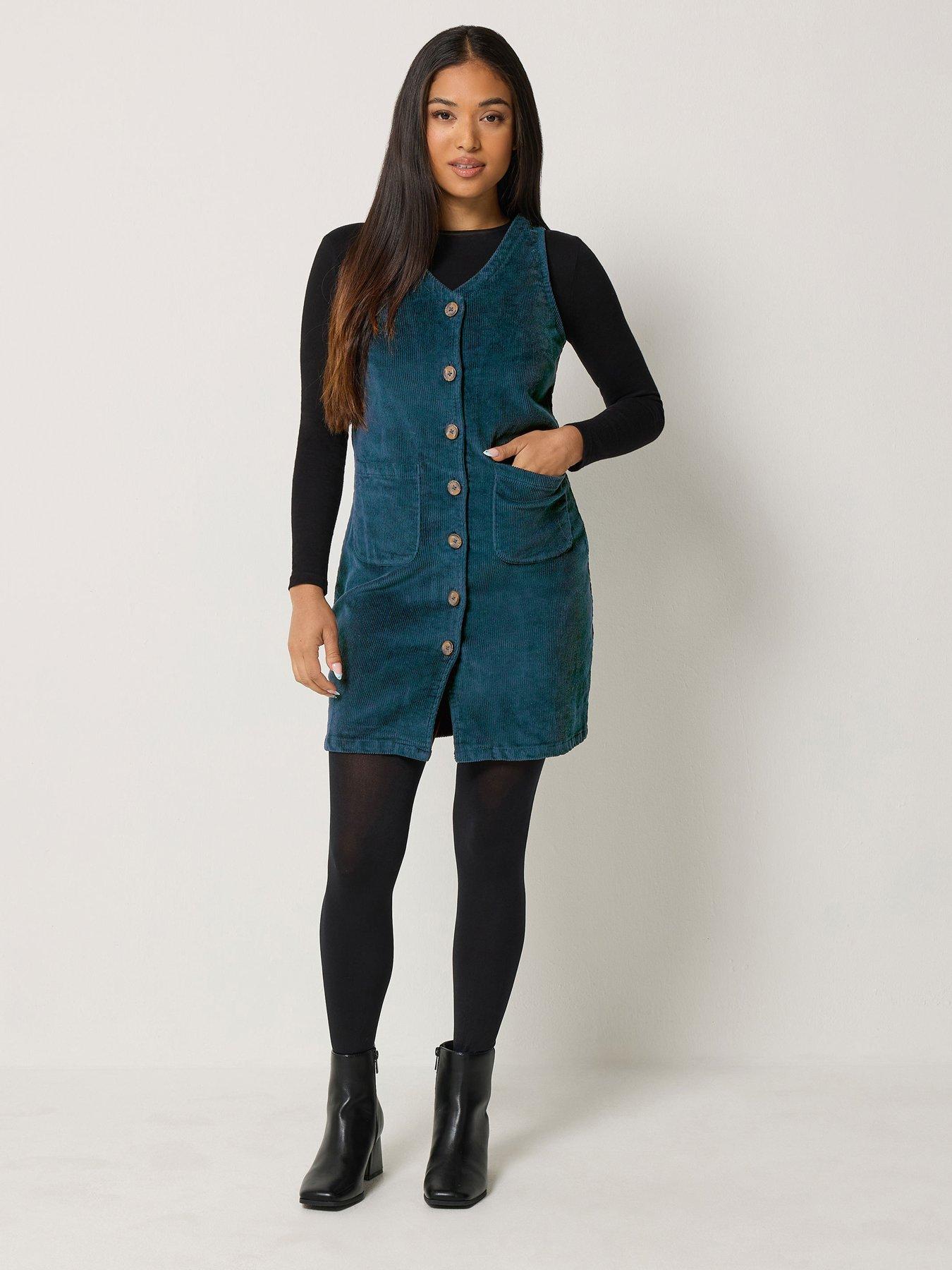 Image 1 of 4 of M&Co Petite Petite Corduroy Pinafore Mini Dress