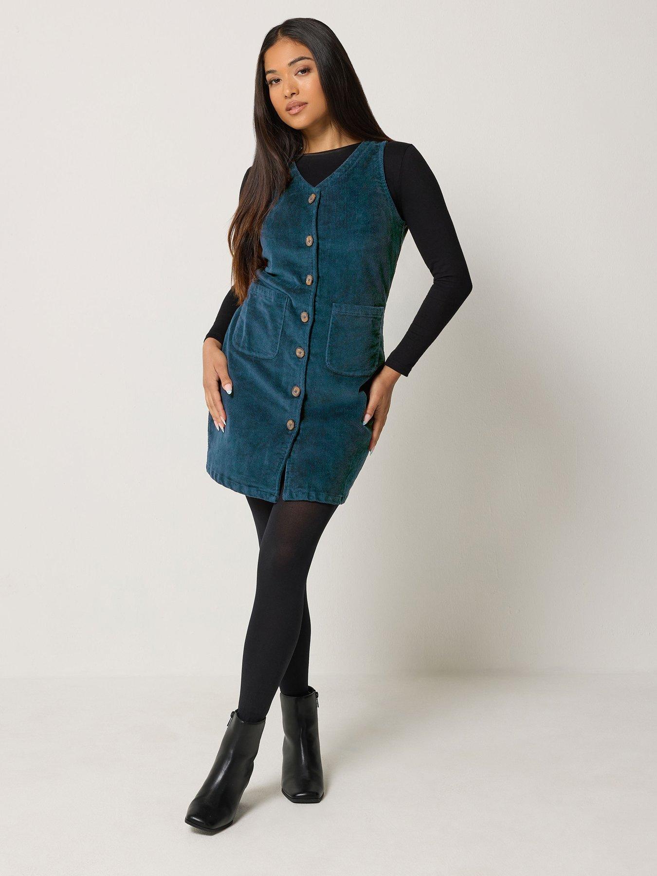 Image 3 of 4 of M&Co Petite Petite Corduroy Pinafore Mini Dress