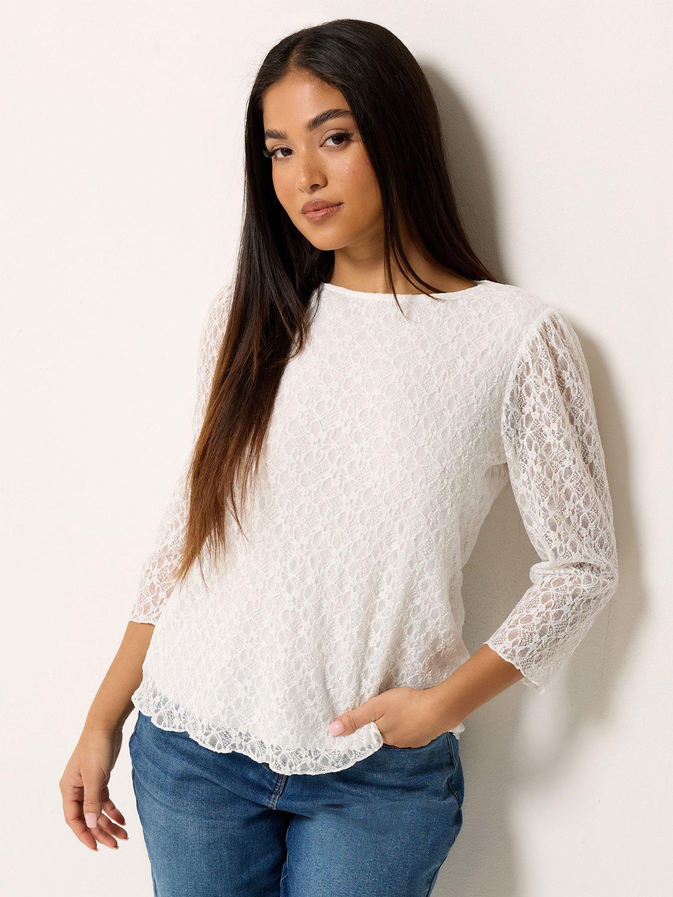 Image 1 of 4 of M&Co Petite Petite 3/4 Sleeve Lace Top