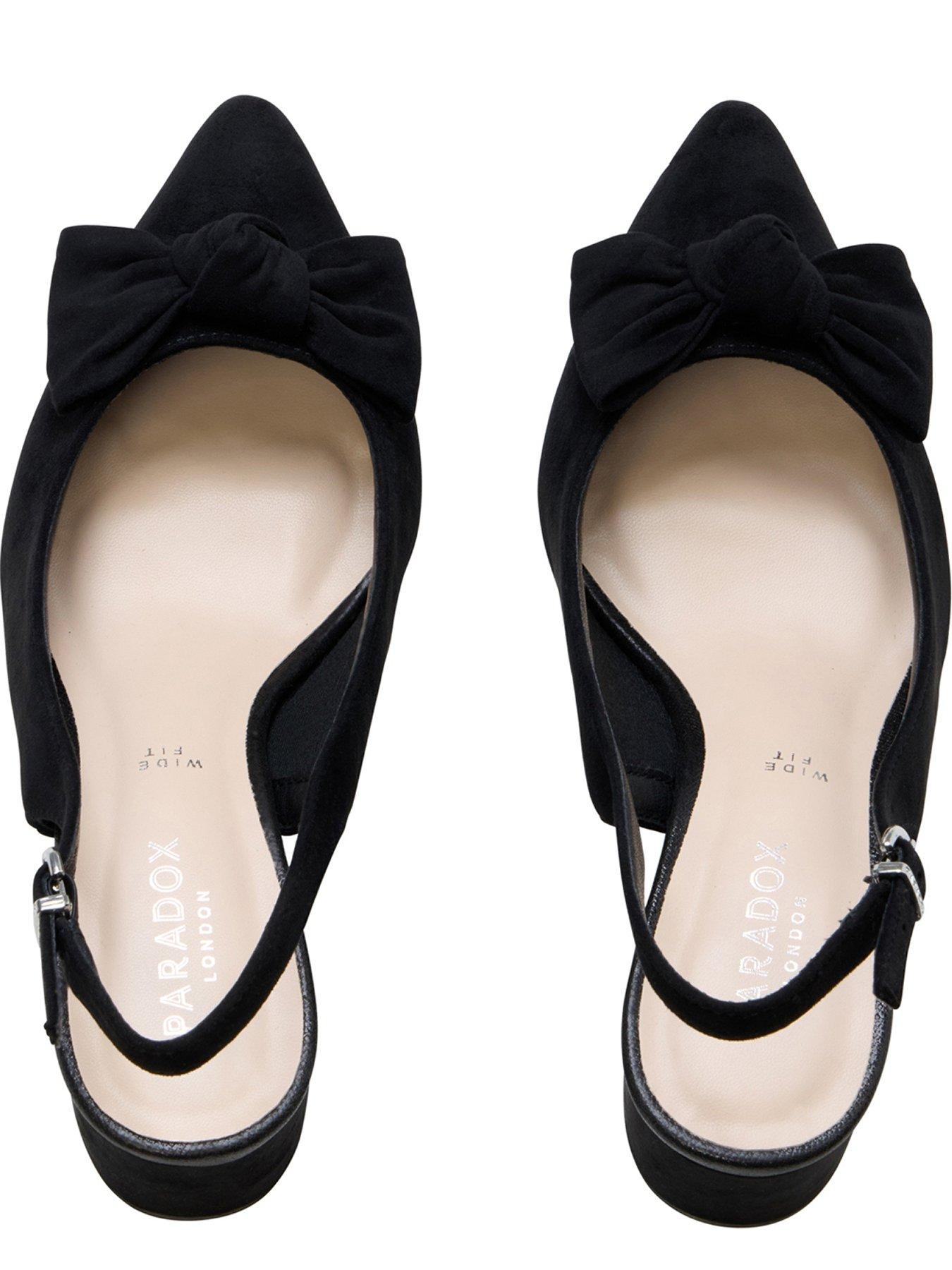 Image 4 of 7 of Paradox London Floriana Wide Fit Block Heel Slingback Shoes - Black