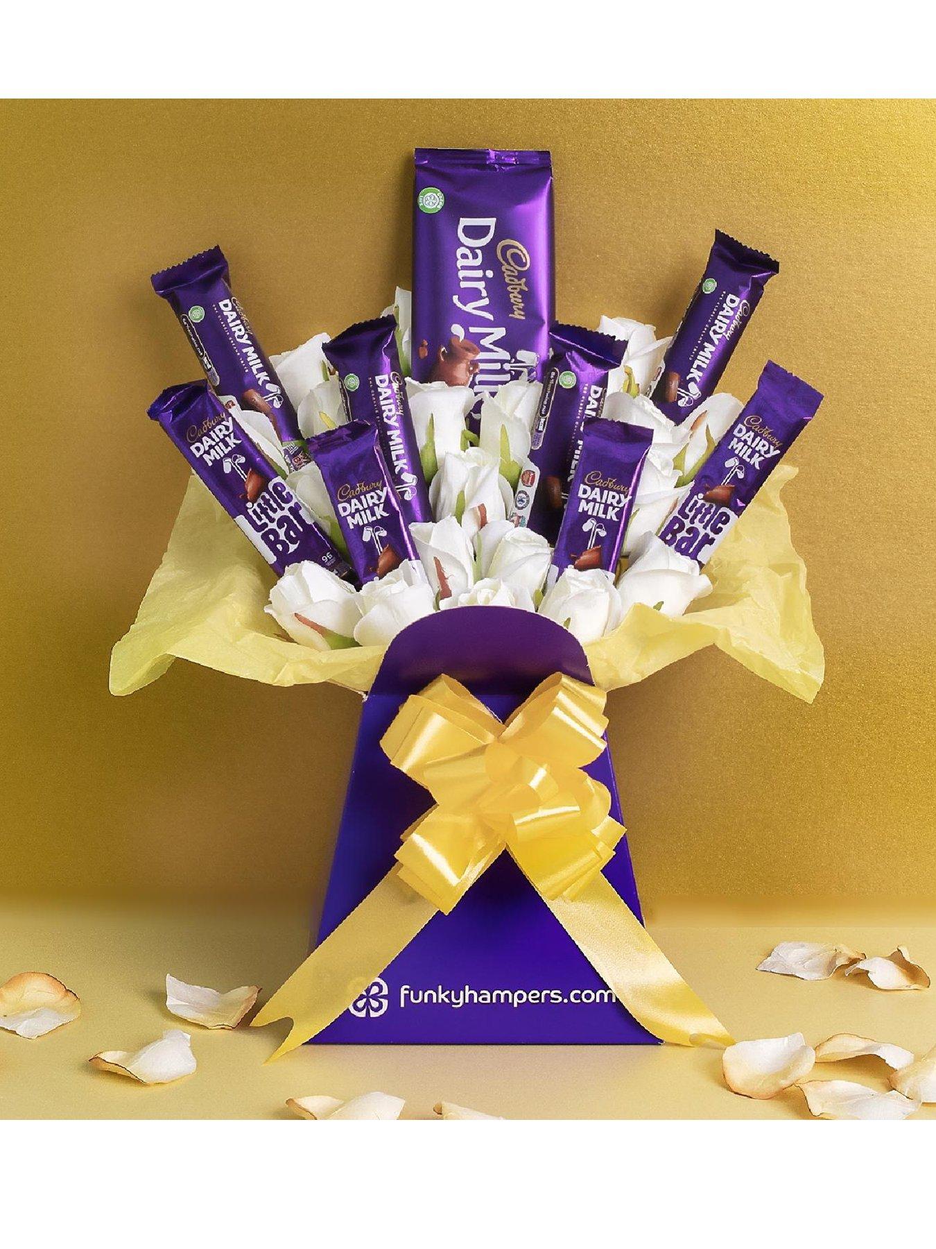 Image 1 of 2 of Funky Hampers Cadbury Dairy Milk and White Roses Bouquet