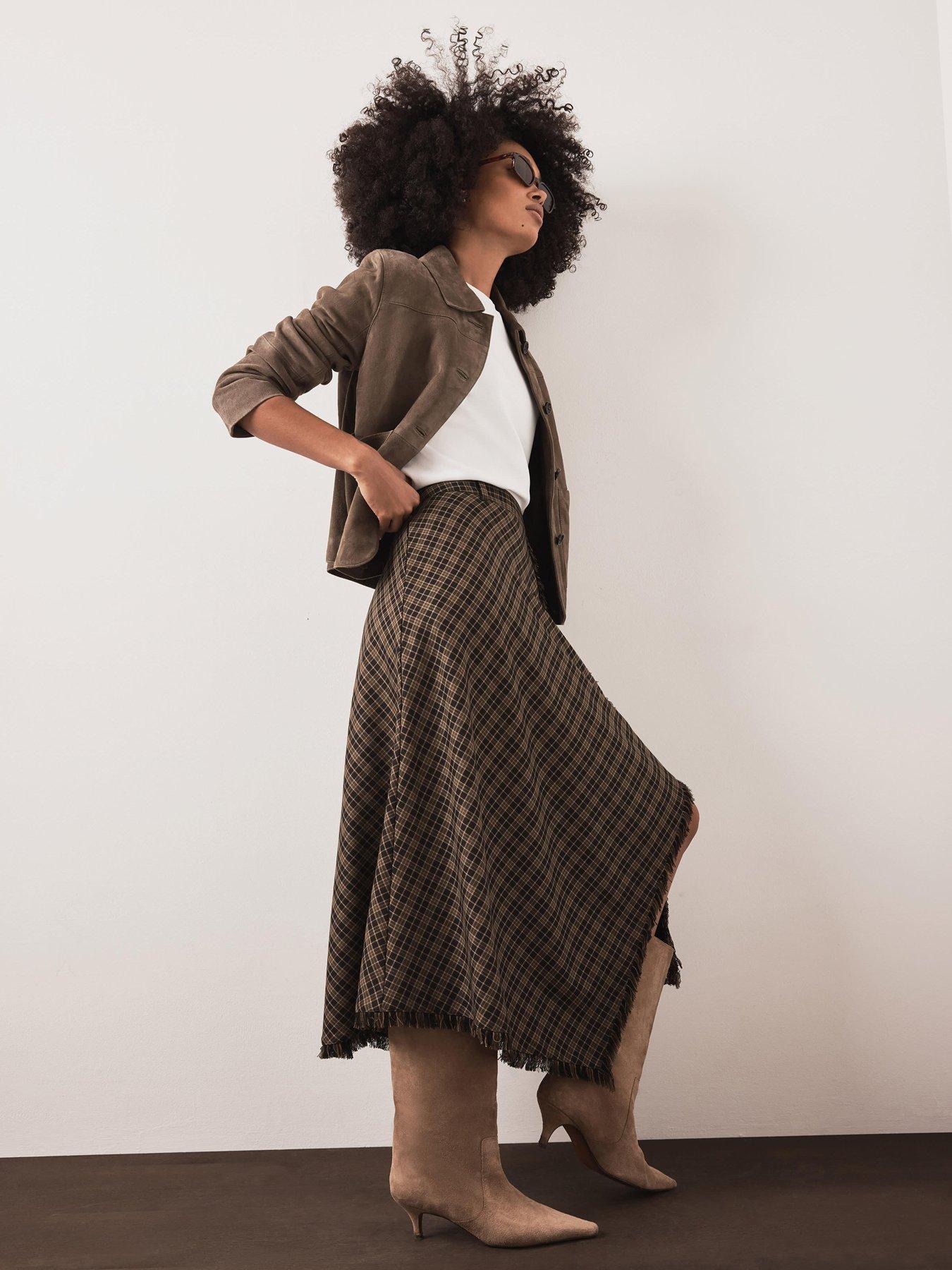 Image 1 of 6 of Mint Velvet Womens Checked Asymmetric Wrap Skirt - Green