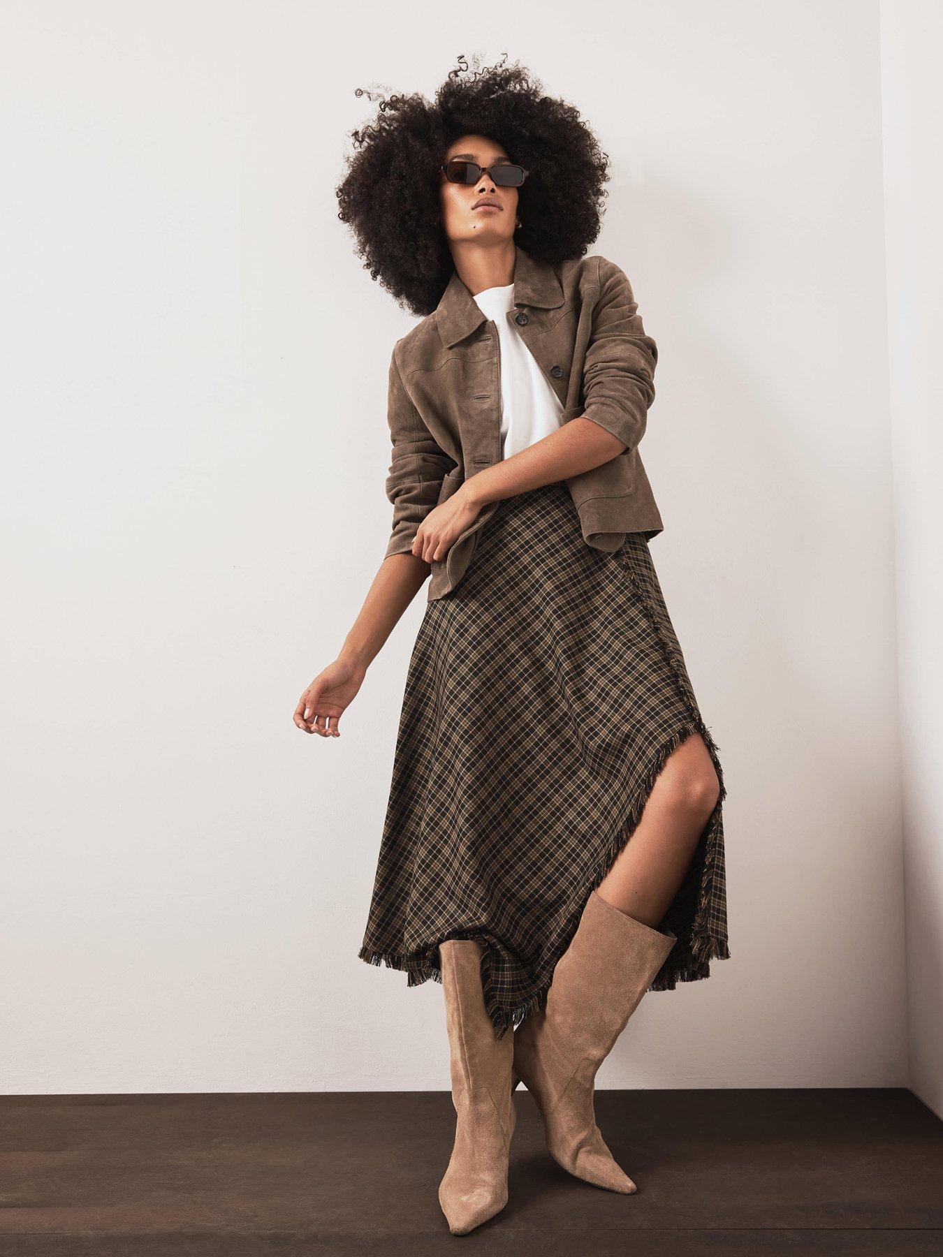 Image 2 of 6 of Mint Velvet Womens Checked Asymmetric Wrap Skirt - Green
