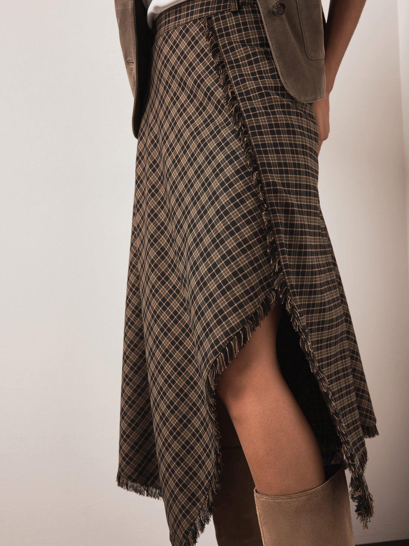 Image 3 of 6 of Mint Velvet Womens Checked Asymmetric Wrap Skirt - Green