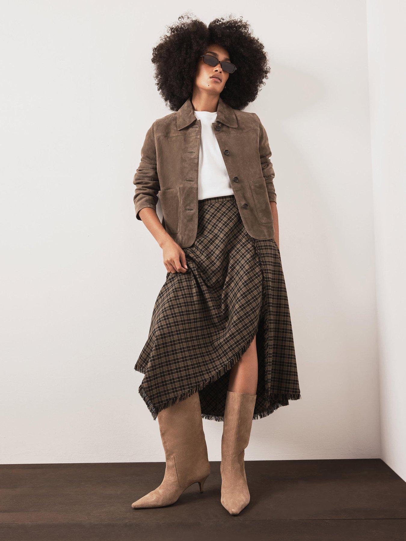 Image 4 of 6 of Mint Velvet Womens Checked Asymmetric Wrap Skirt - Green
