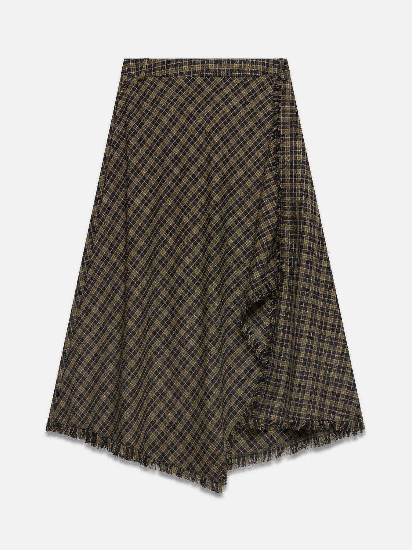 Image 5 of 6 of Mint Velvet Womens Checked Asymmetric Wrap Skirt - Green
