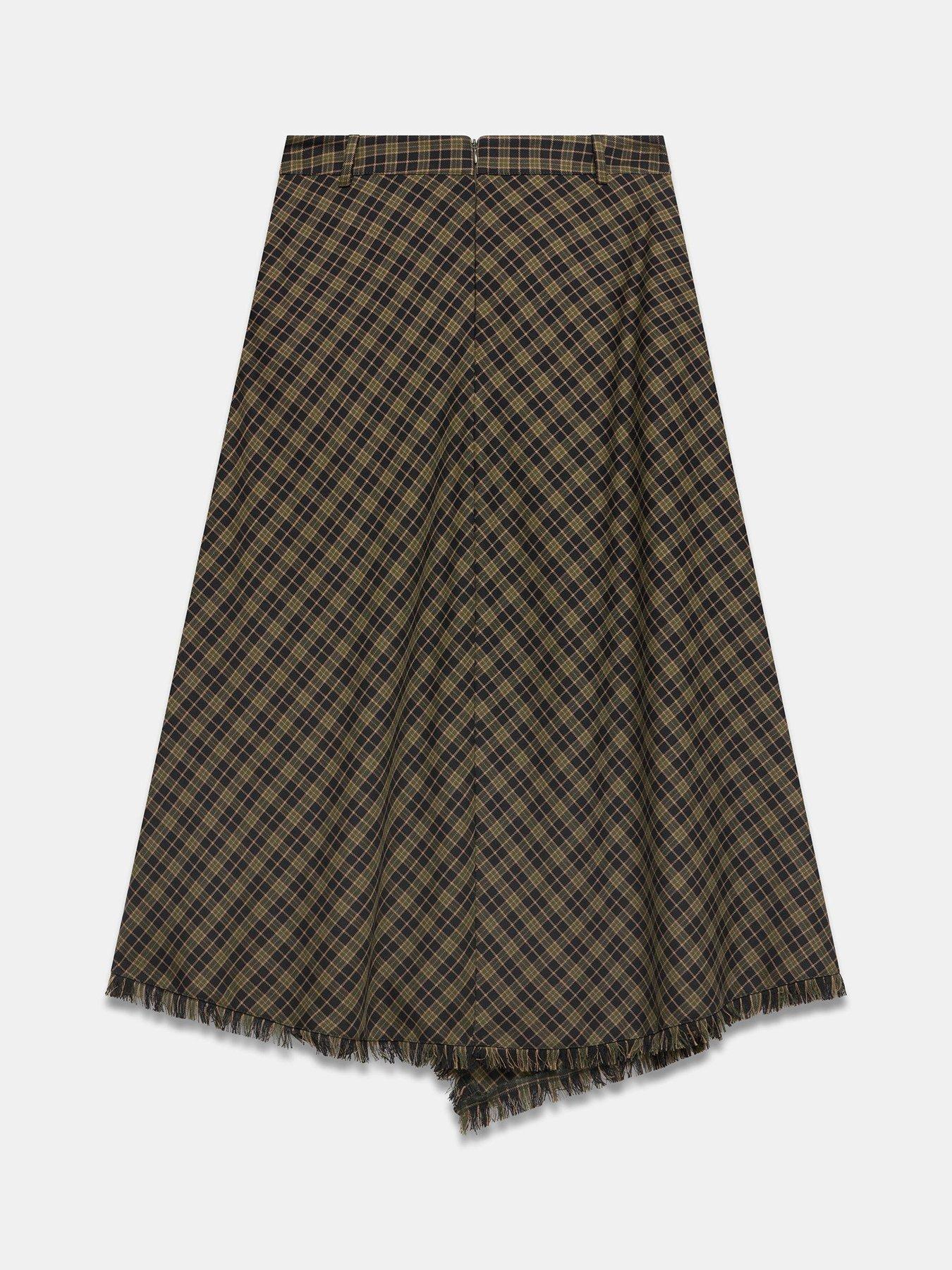 Image 6 of 6 of Mint Velvet Womens Checked Asymmetric Wrap Skirt - Green