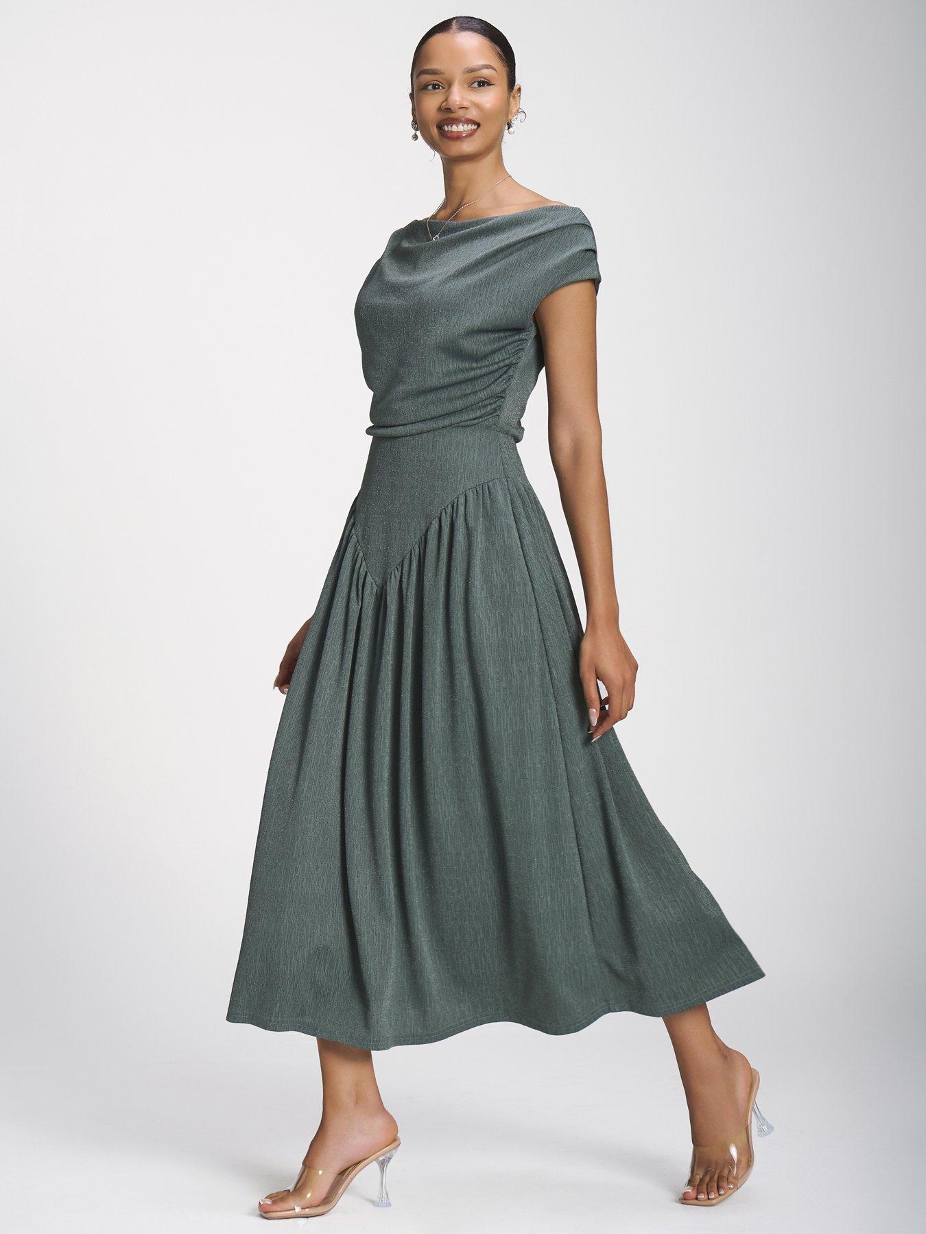 Image 1 of 6 of Jolie Moi Asymmetric Neckline Midaxi Dress