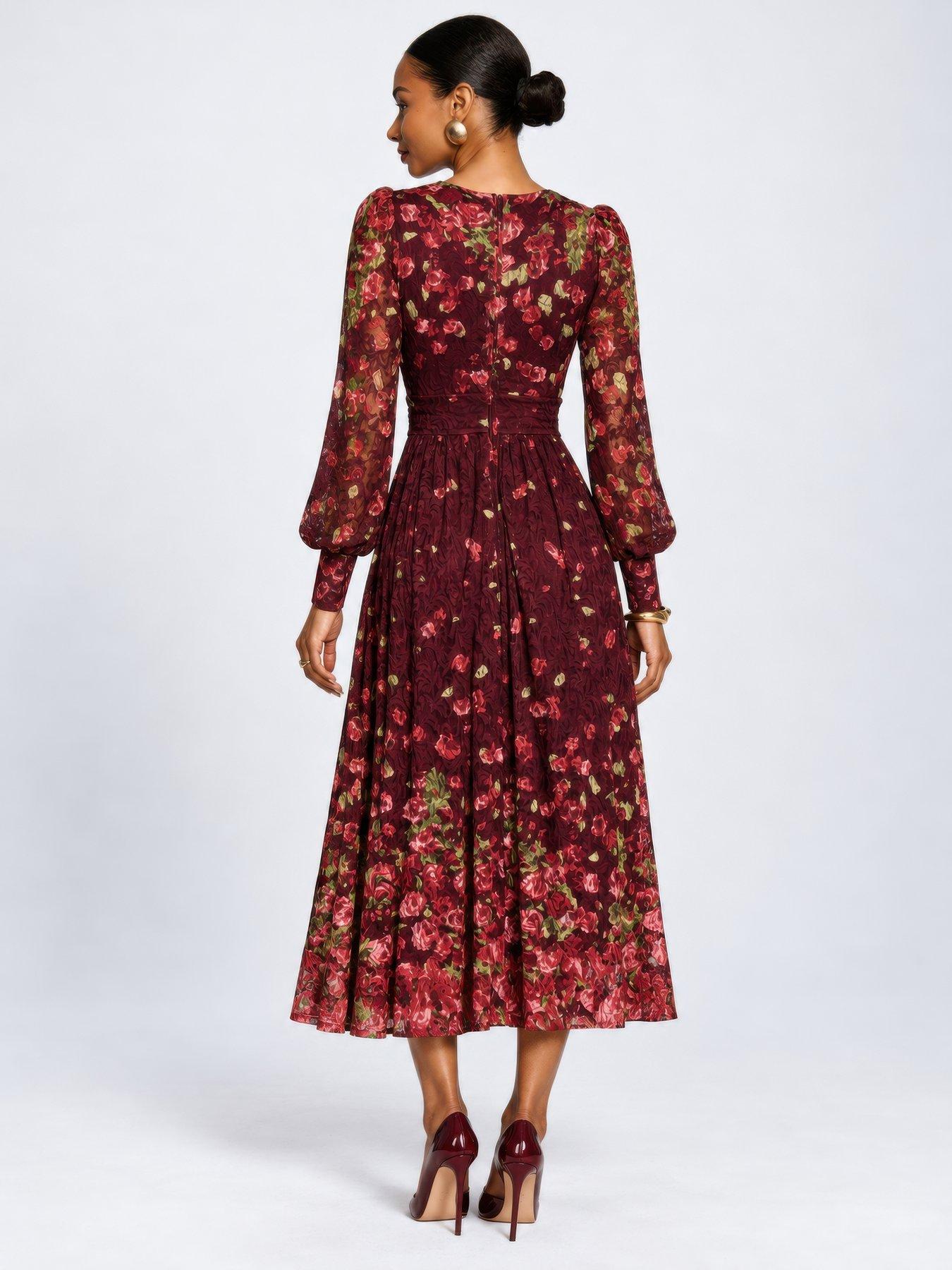 Image 2 of 6 of Jolie Moi Womens Wrap-Look V-Neck Lace Overlay Maxi Dress - Red