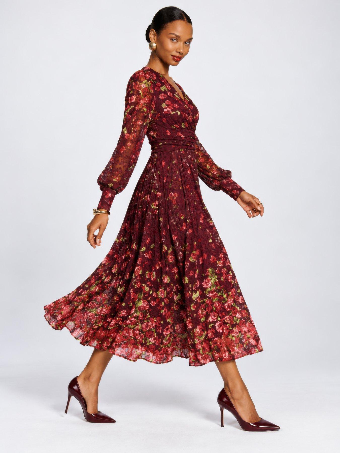 Image 5 of 6 of Jolie Moi Womens Wrap-Look V-Neck Lace Overlay Maxi Dress - Red