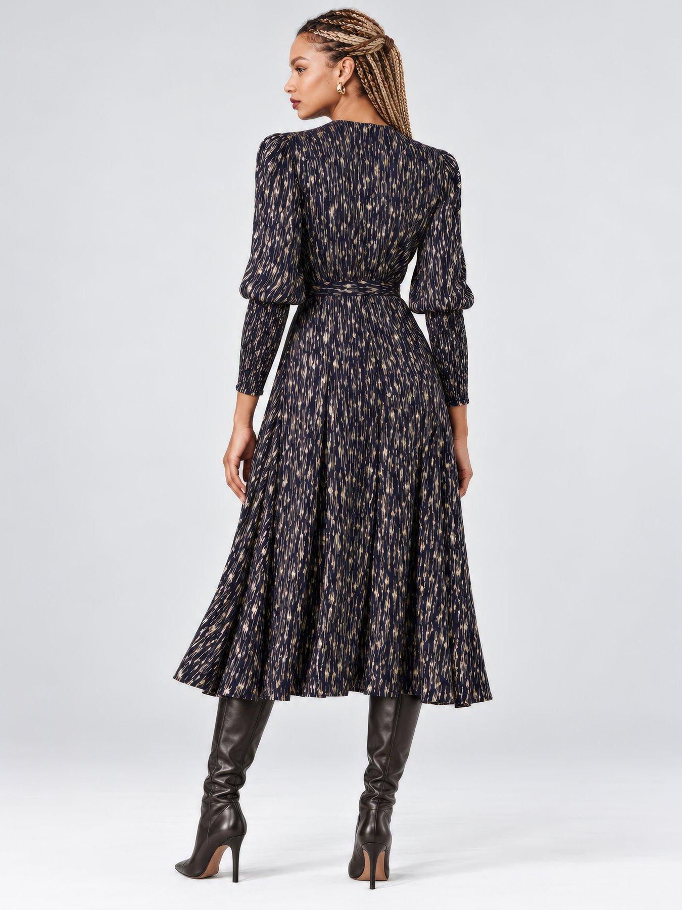 Image 2 of 6 of Jolie Moi Womens Layla Metallic Wrap Waist Tie Dress - Blue