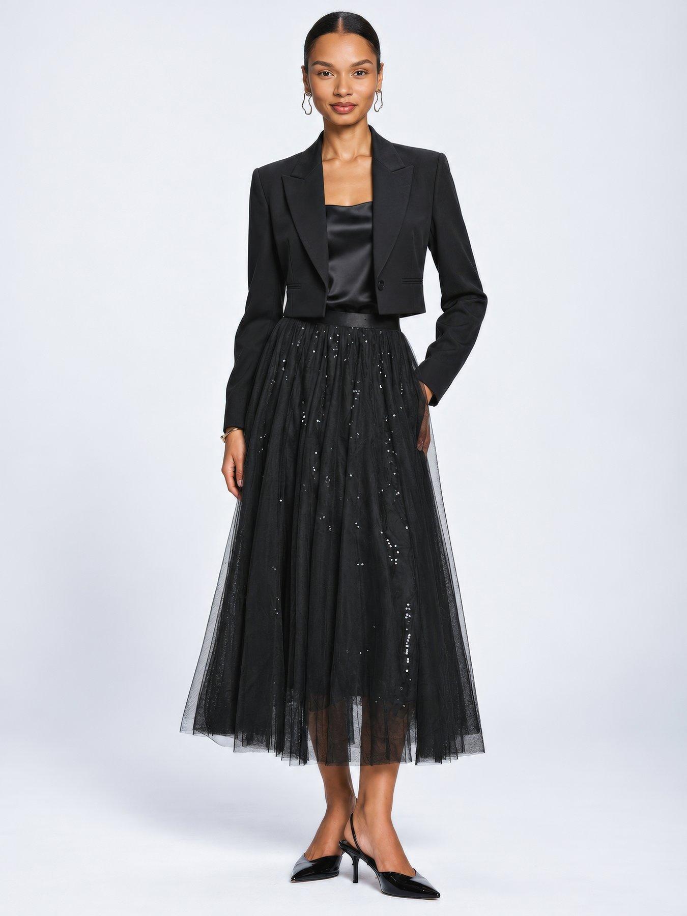 Image 1 of 6 of Jolie Moi Sequin Mesh Multi Layered Maxi Skirt
