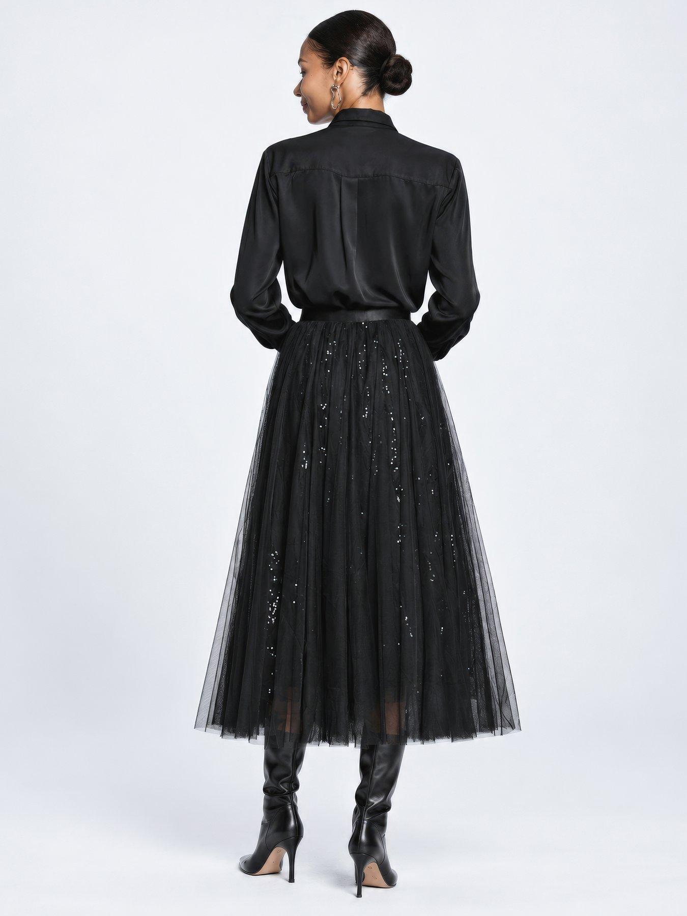 Image 2 of 6 of Jolie Moi Sequin Mesh Multi Layered Maxi Skirt