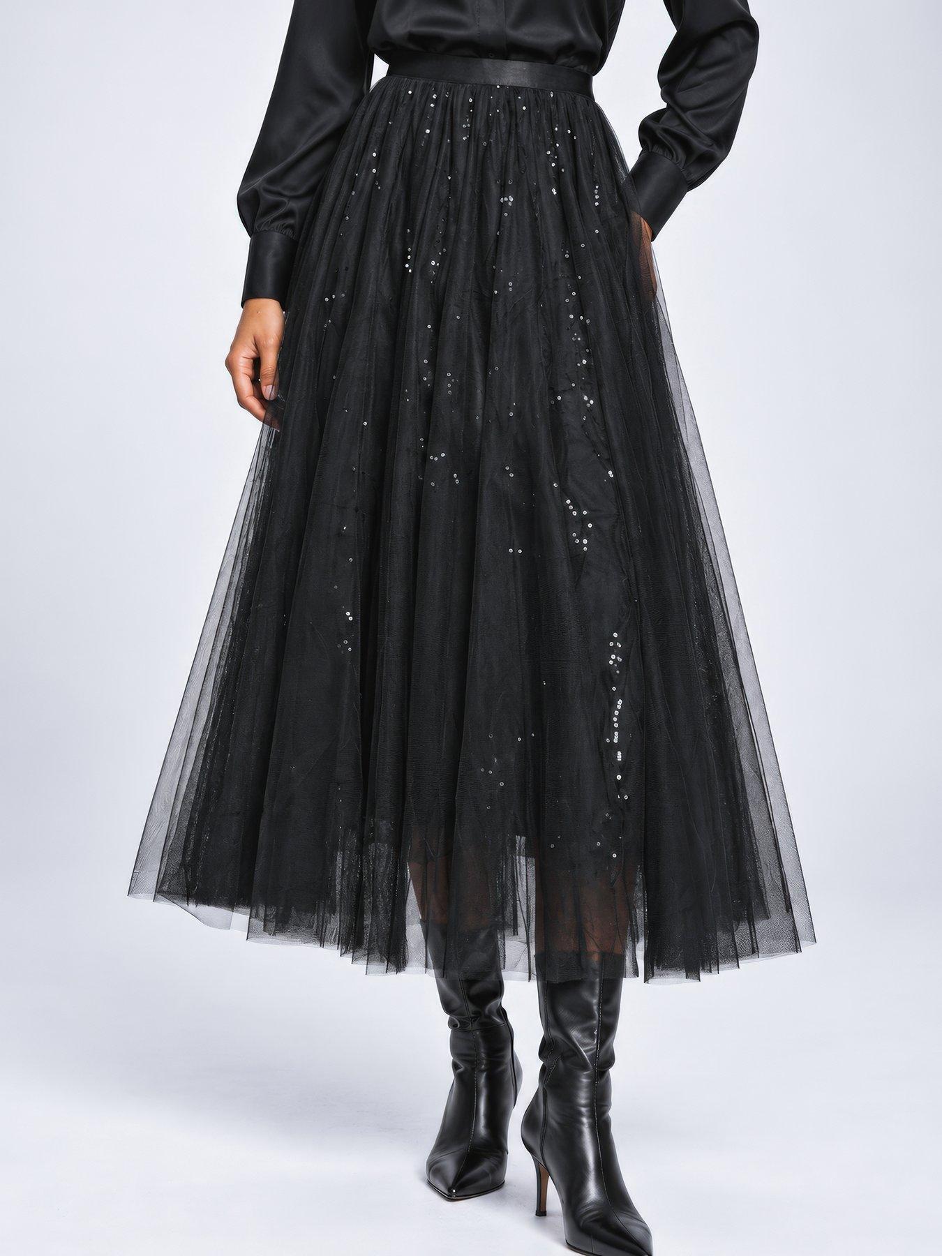 Image 3 of 6 of Jolie Moi Sequin Mesh Multi Layered Maxi Skirt