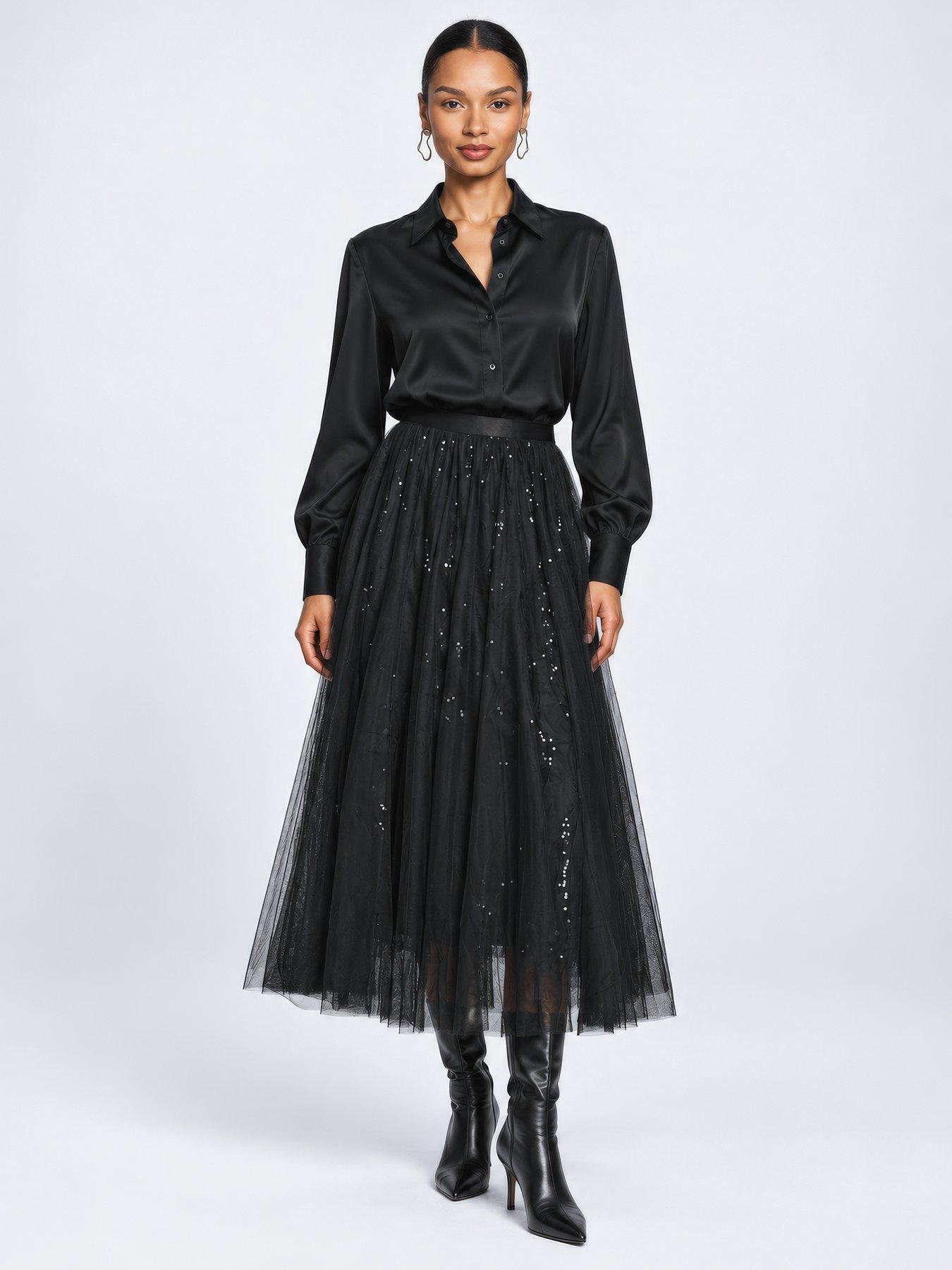 Image 4 of 6 of Jolie Moi Sequin Mesh Multi Layered Maxi Skirt