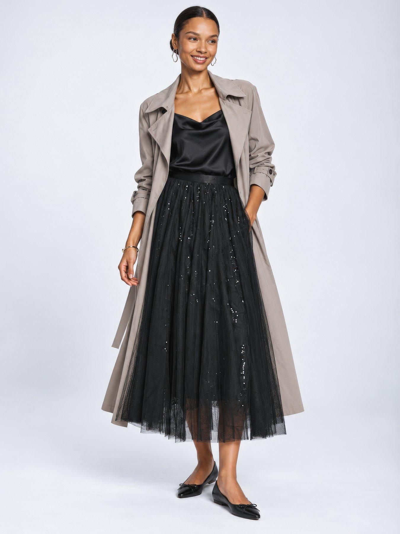 Image 5 of 6 of Jolie Moi Sequin Mesh Multi Layered Maxi Skirt