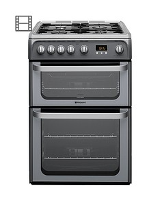 Hotpoint Ultima HUG61G 60cm Double Oven Gas Cooker with FSD - Graphite