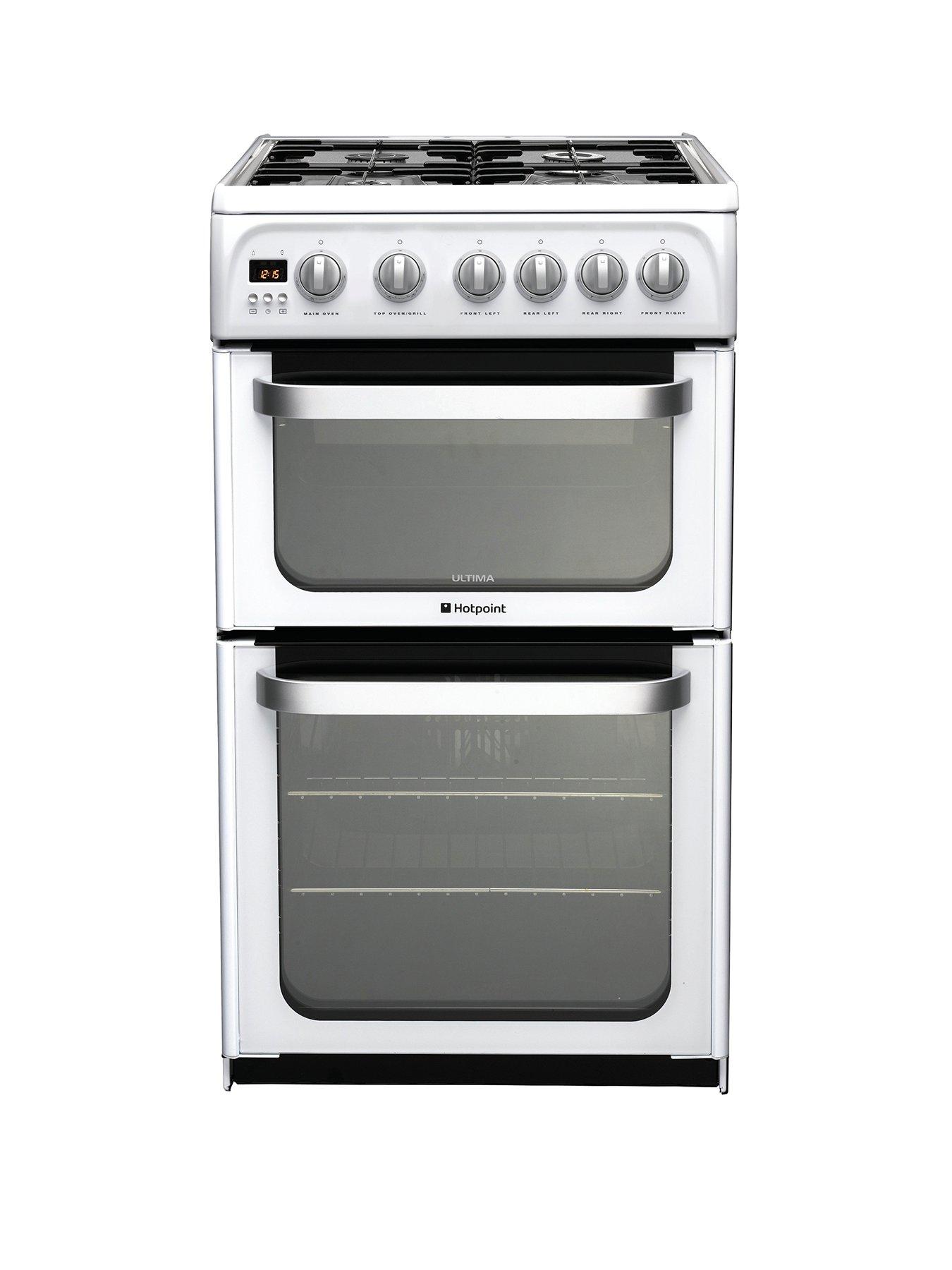 Hotpoint Ultima Hug52P 50Cm Double Oven Gas Cooker With Fsd – White