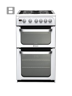 Hotpoint Ultima HUG52P 50cm Double Oven Gas Cooker with FSD - White