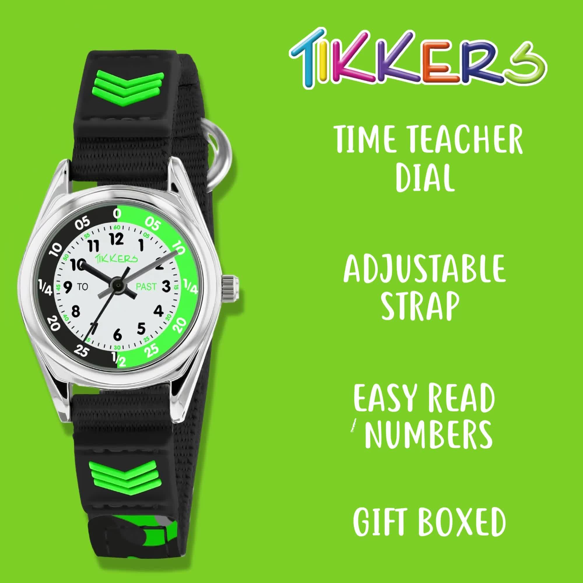 Image thumbnail 8 of 8 of Tikkers White, Black and Green Time Teller Dial Black Fabric&nbsp;Velco Strap Kids Watch