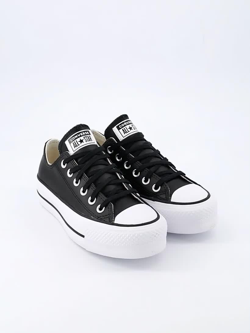 Converse Womens Leather Lift Ox Trainers Black/White Very