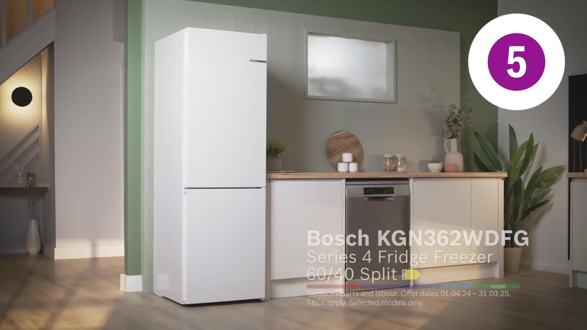 Image thumbnail 8 of 8 of Bosch Series 4 KGN362WDFG 60/40, Frost Free, 60cm Wide Fridge Freezer - White