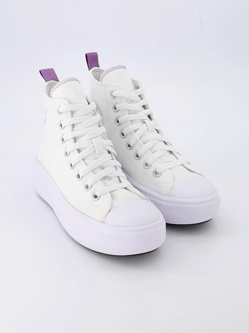 Image thumbnail 7 of 7 of Converse Junior Girls Move Canvas Hi Top Trainers - White/Purple