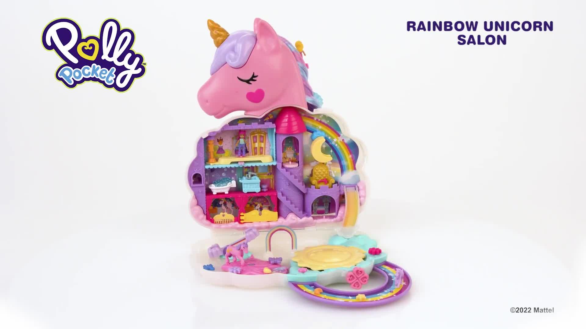 Image thumbnail 7 of 7 of Polly Pocket Rainbow Unicorn Salon Compact&nbsp;Playset