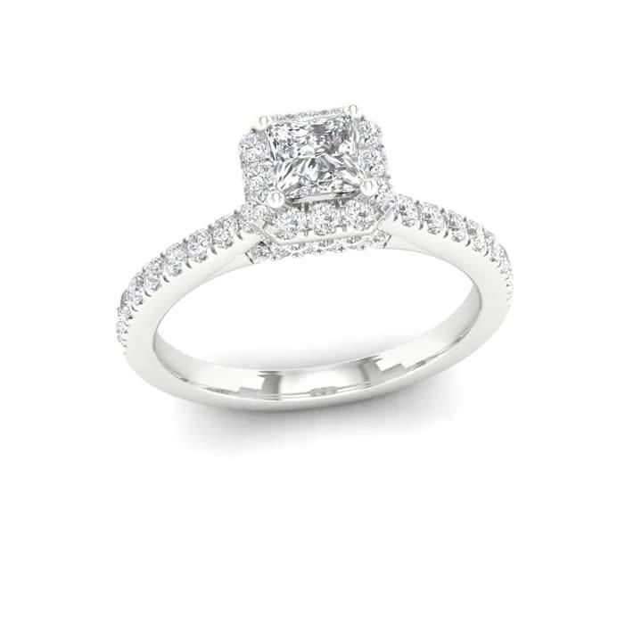 Image thumbnail 8 of 8 of Ernest Jones 18ct White Gold &amp; Platinum Ring. 0.75ct Diamond Halo Engagement Ring