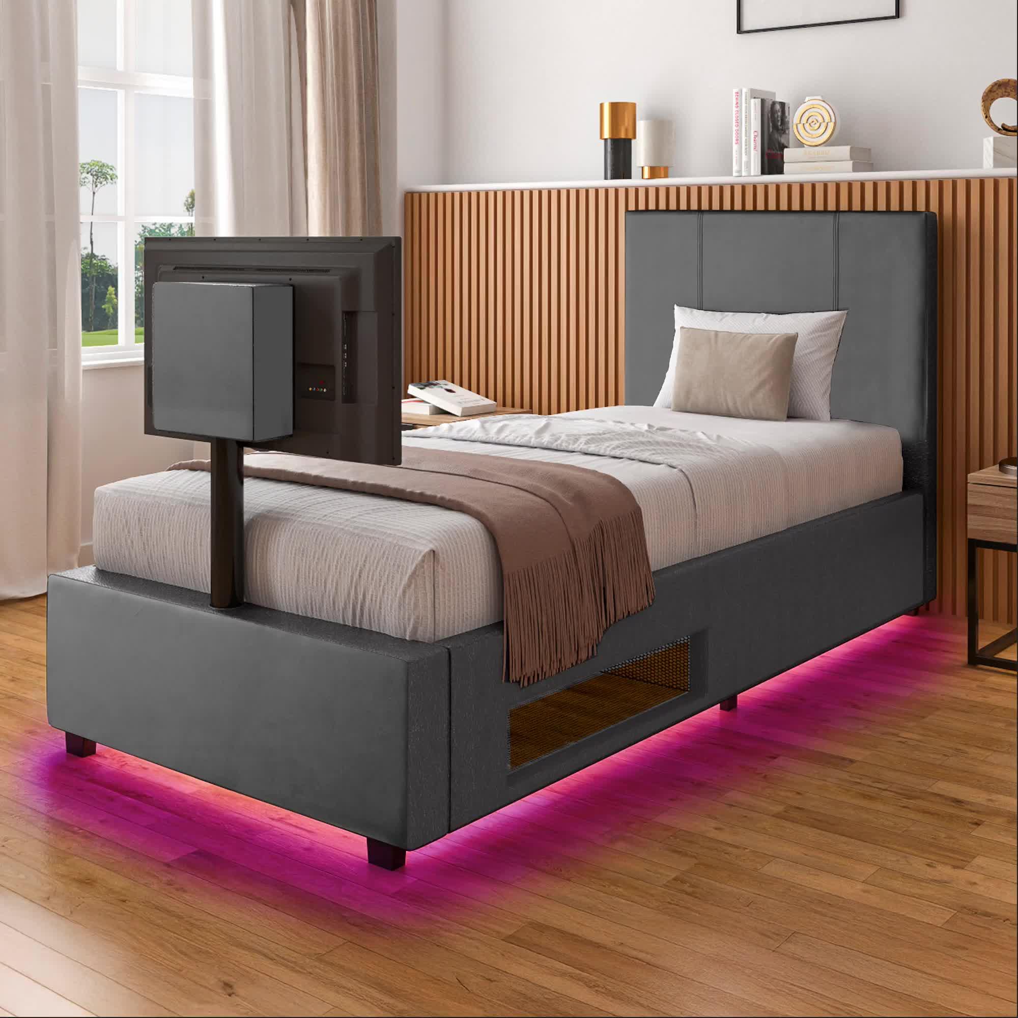 Image thumbnail 8 of 8 of XR Living Ava Upholstered TV Bed with Under Bed LED Lighting - fits up to 55 inch TV &ndash; Grey