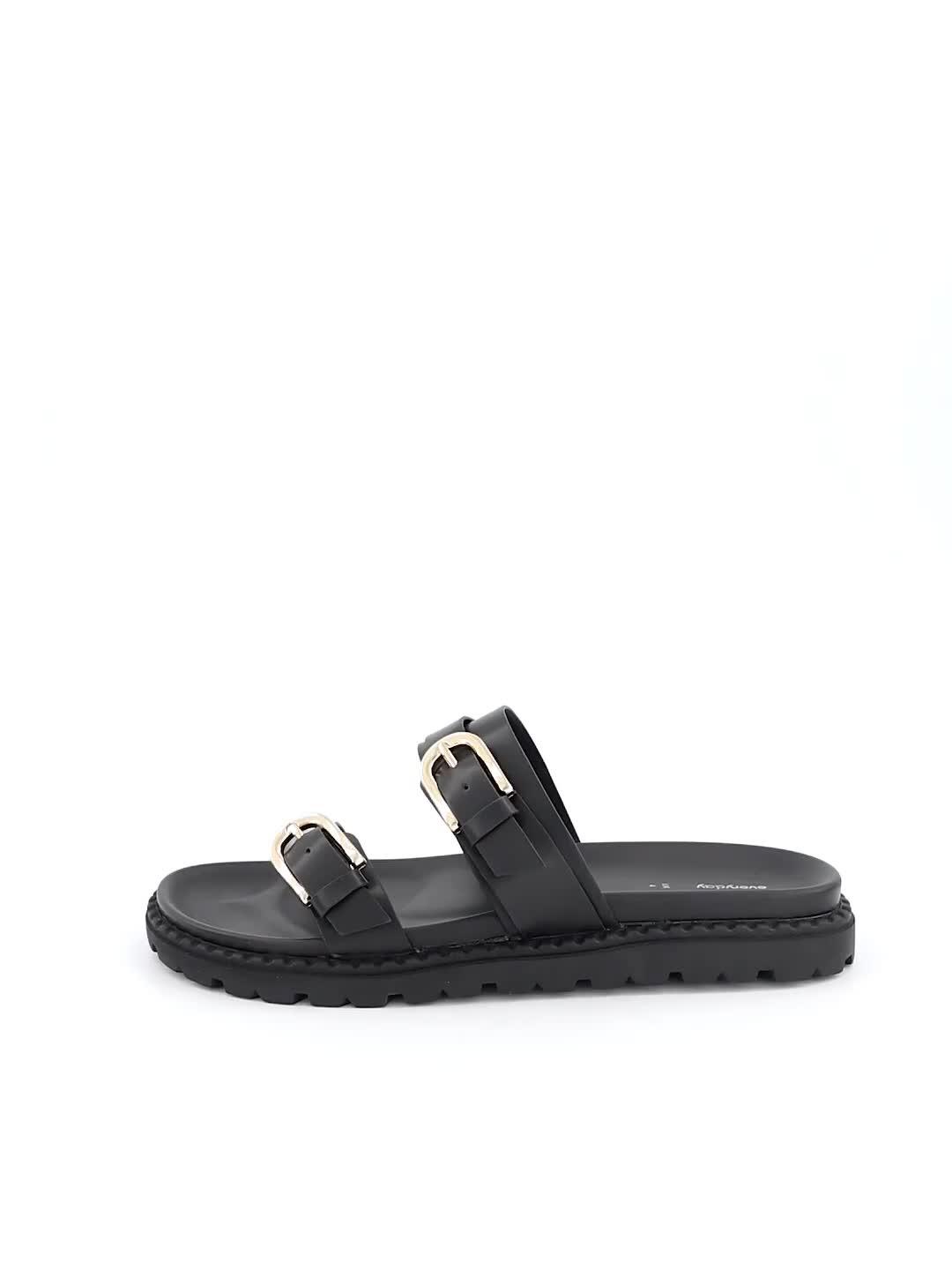 Image thumbnail 7 of 7 of Everyday Wide Fit Double Buckle Footbed Sandal - Black