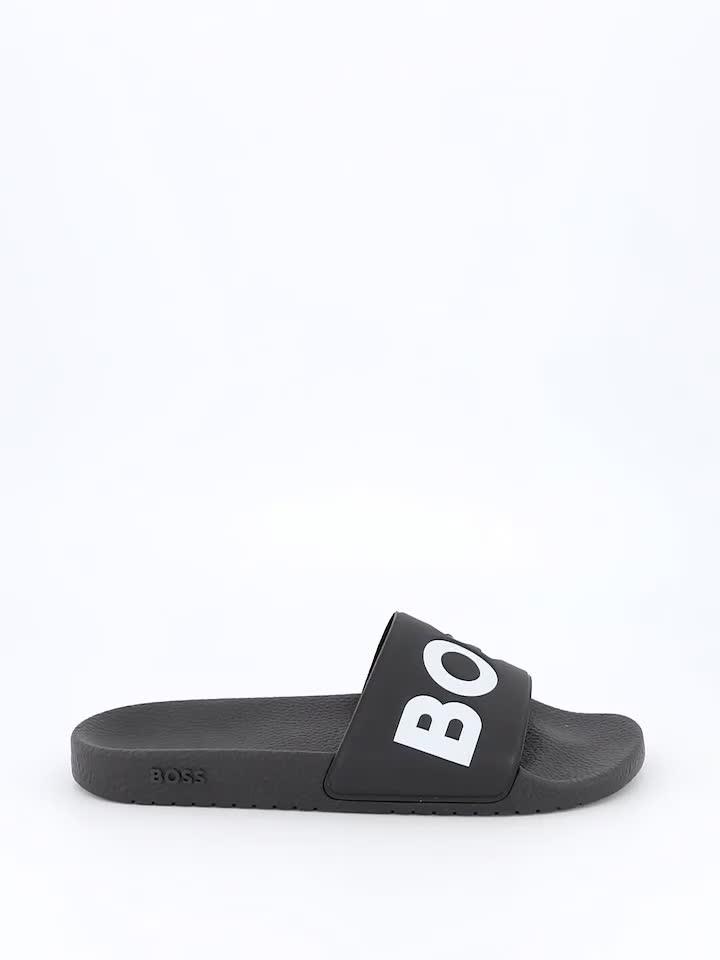 Image thumbnail 6 of 6 of BOSS Mens Contrast Logo Slip-On Textured Footbed Sliders - Black