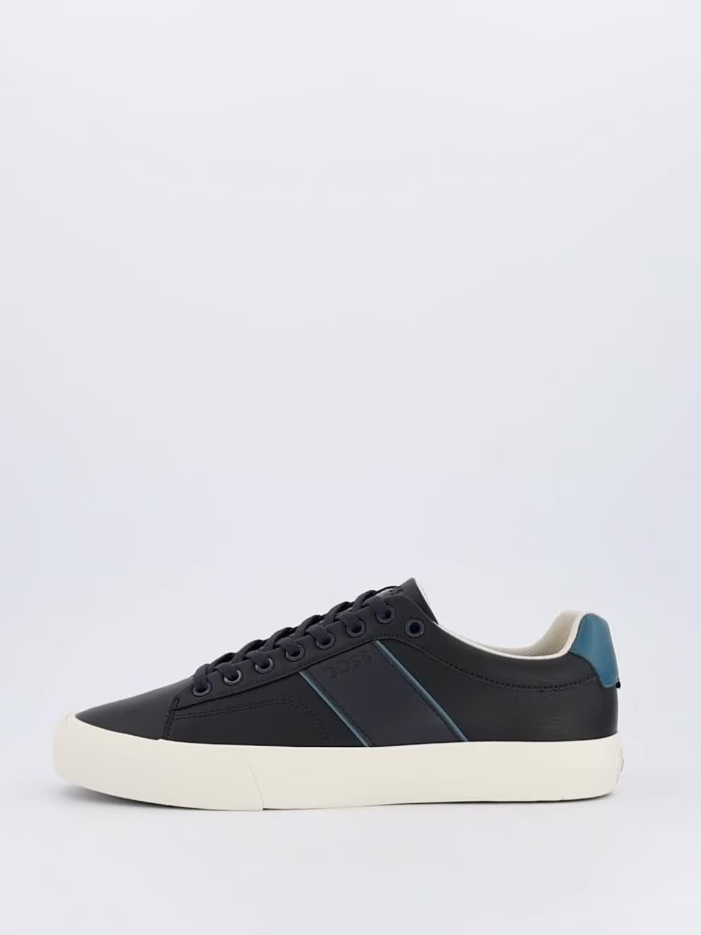 Image thumbnail 7 of 7 of BOSS Aiden Pipe Trim Leather Lace Tennis Sneakers - Navy