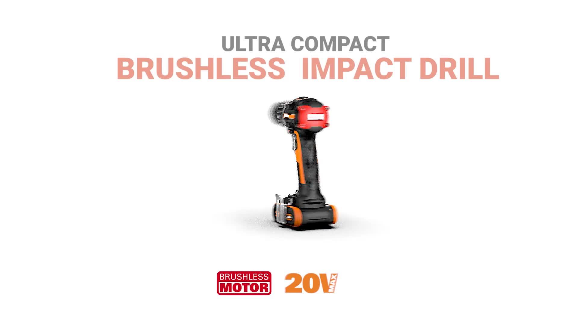 Image thumbnail 7 of 7 of Worx 20V 55Nm Cordless Brushless Nitro Hammer Impact Drill with 2.0Ah Battery, Charger &amp; Case