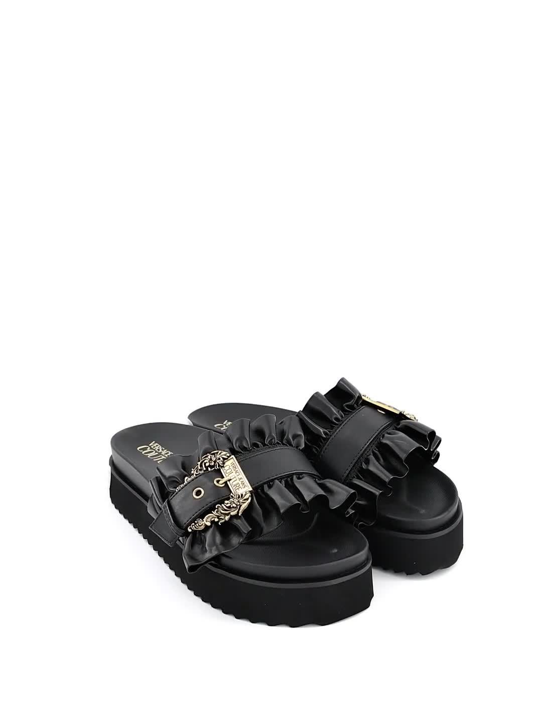 Image thumbnail 7 of 7 of Versace Jeans Couture Ruffle Buckle Slip On Chunky Sandal - Black