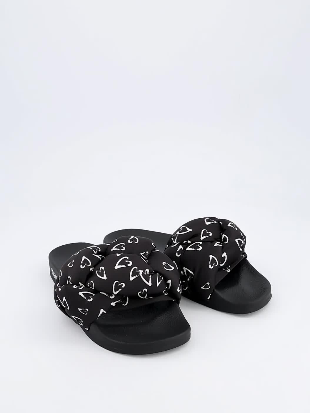 Image thumbnail 5 of 5 of LOVE MOSCHINO Heart Printed Satin Slide - Black-White