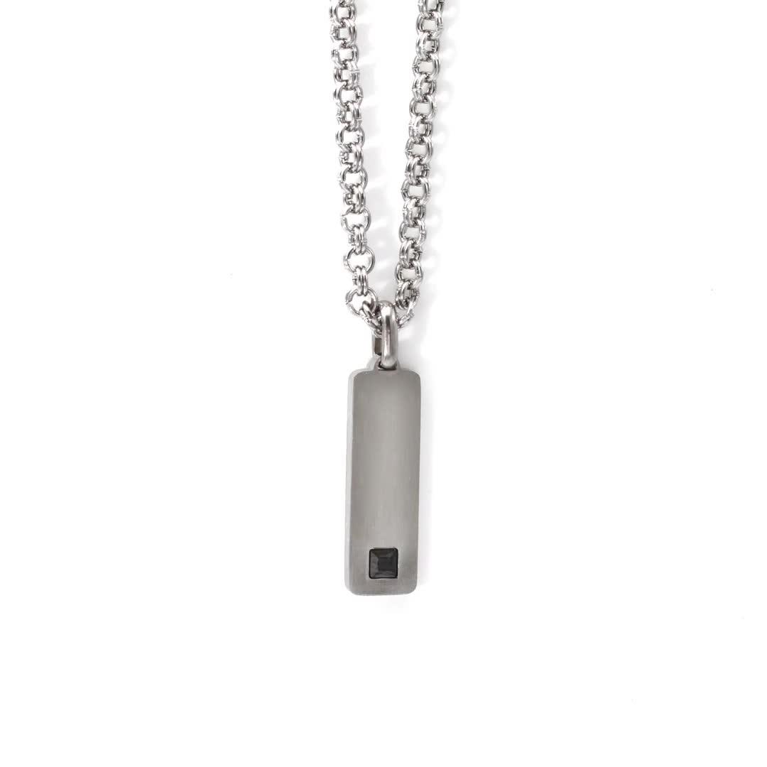 Image thumbnail 3 of 3 of Say It With Men's CZ Tag Pendant Chain - Stainless Steel