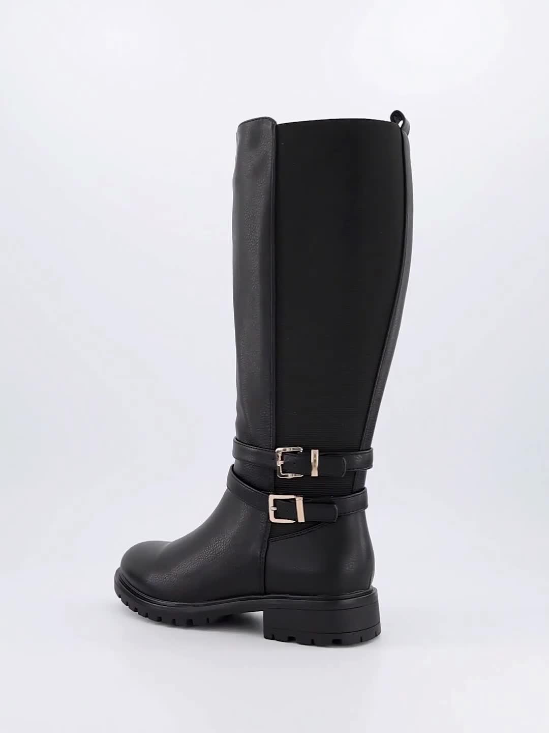 Image thumbnail 7 of 7 of V by Very Wide Fit Buckle Knee Boot With Wider Fitting Calf - Black