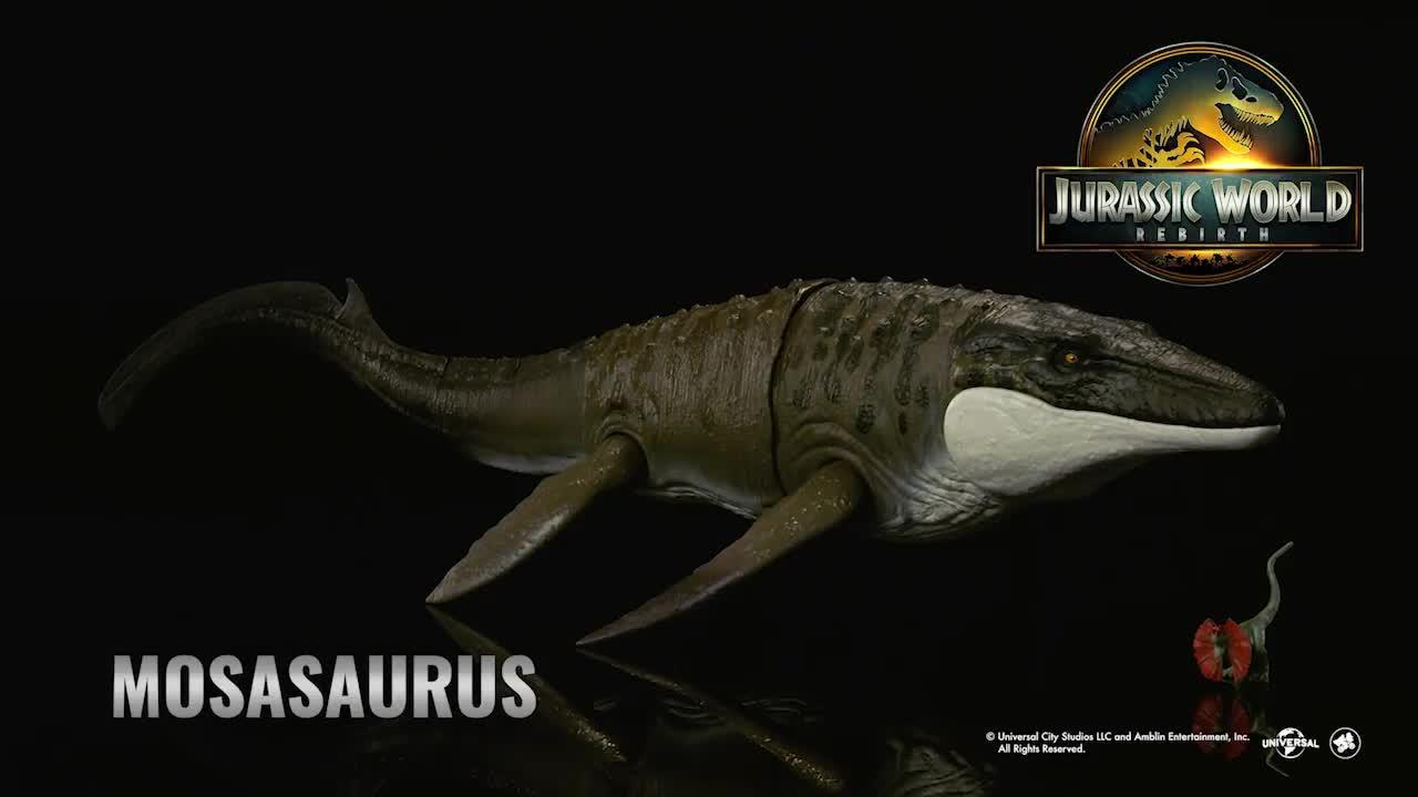 Image thumbnail 8 of 8 of JURASSIC WORLD Rebirth Bite 'N Blast Mosasaurus Action Figure and Mini Dilophosaurus