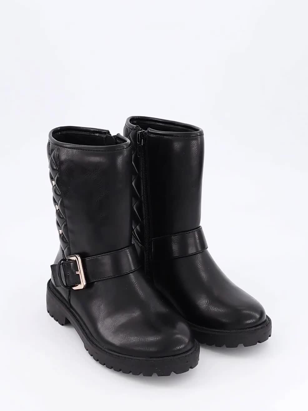 Image thumbnail 7 of 7 of The Very Collection Girls Heart Stud Quilted Biker Boot - Black