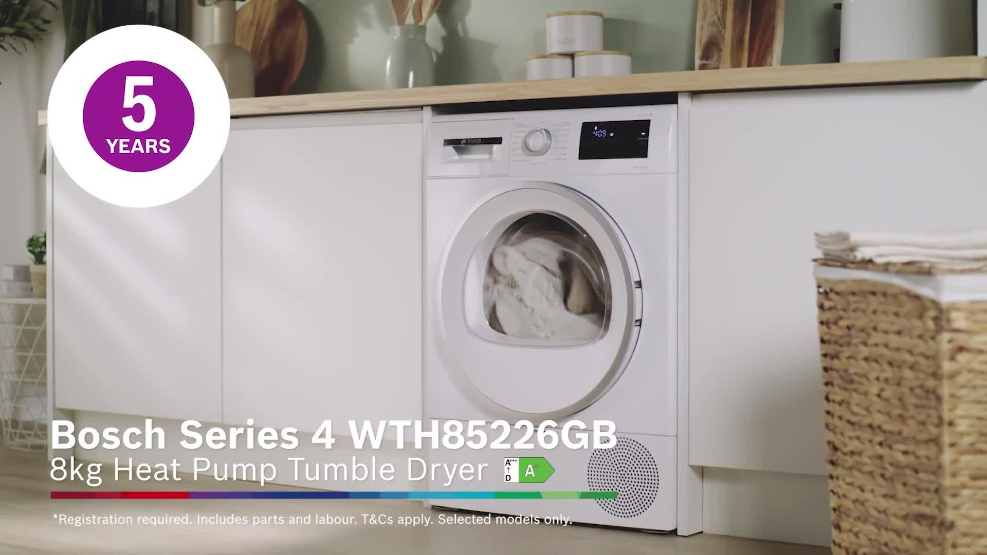 Image thumbnail 8 of 8 of Bosch WTH85226GB 8kg Load Heat Pump Tumble Dryer - White - A++ Rated