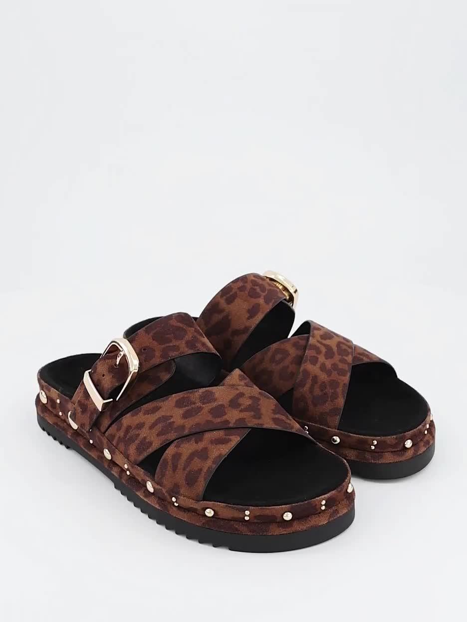 Image thumbnail 7 of 7 of The Very Collection Wide Fit Cross Strap Leopard Footbed Sandal - Brown