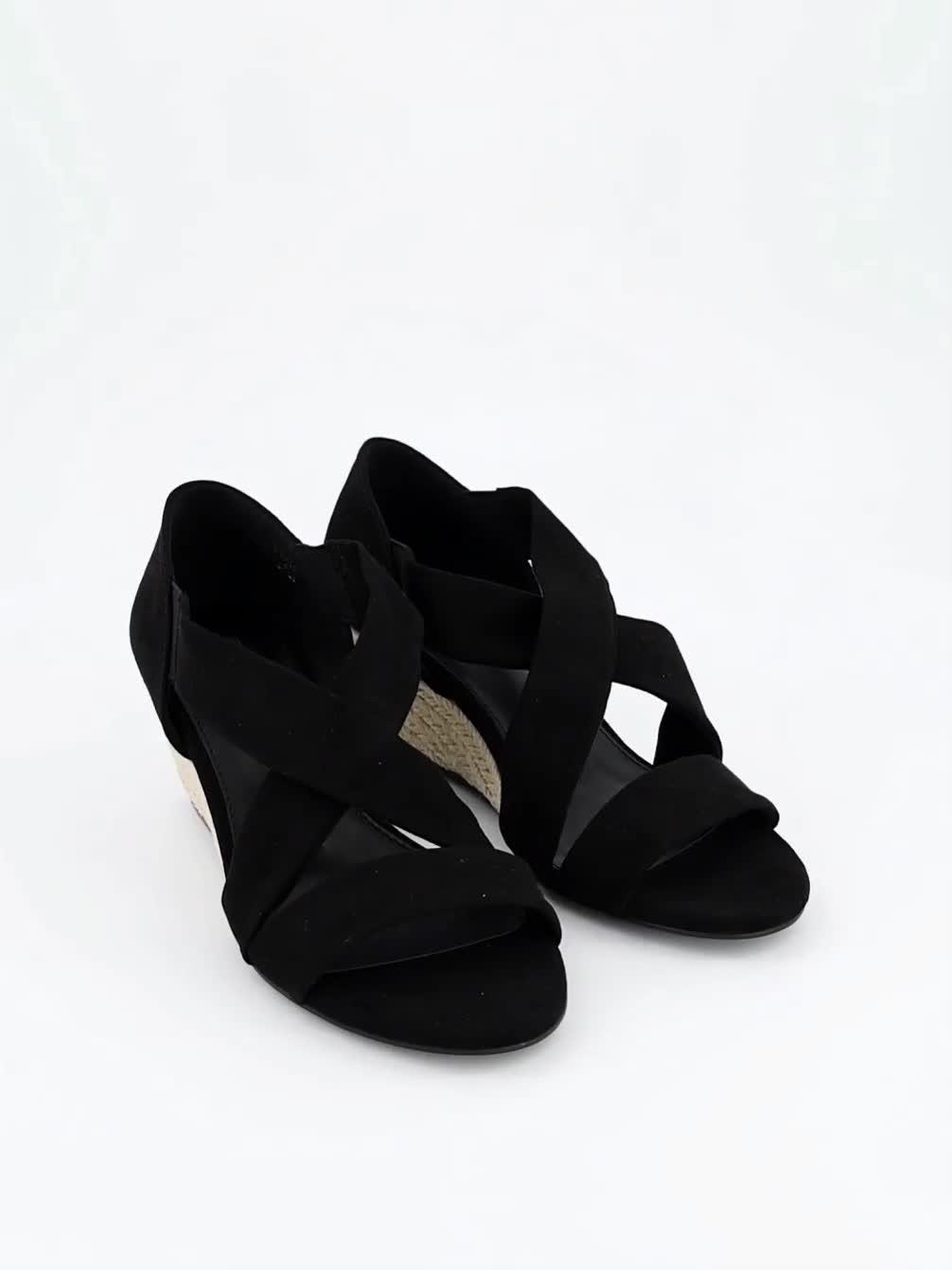 Image thumbnail 7 of 7 of The Very Collection Cross Strap High Wedges Sandal - Black