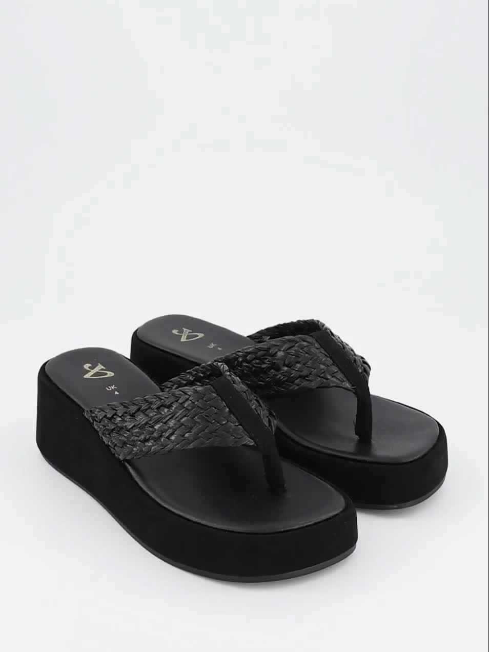 Image thumbnail 7 of 7 of The Very Collection Wide Fit Thong Wedge Sandals - Black