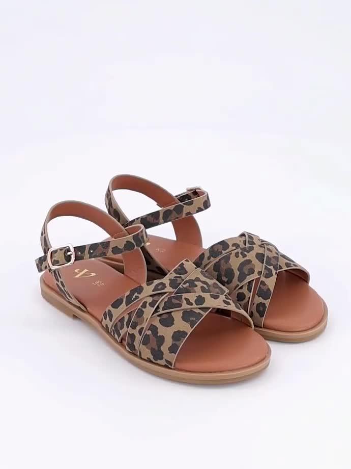 Image thumbnail 7 of 7 of The Very Collection Leopard Multi Cross-Strap Sandals - Brown